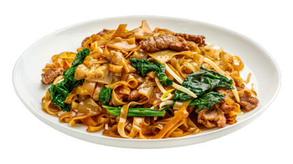 Pad See Ew Stir-Fried Noodles with Soy Sauce on isolated on transparent png background. Generative ai