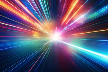 Light speed, hyperspace, space warp background, colorful streaks of light gathering towards the event horizon - obrazy, fototapety, plakaty
