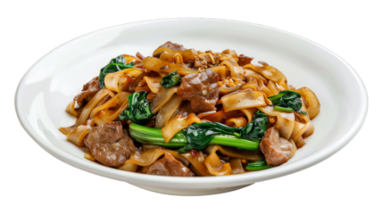 Pad See EwStir-Fried Noodles with Soy Sauce on isolated on transparent png background. Generative ai
