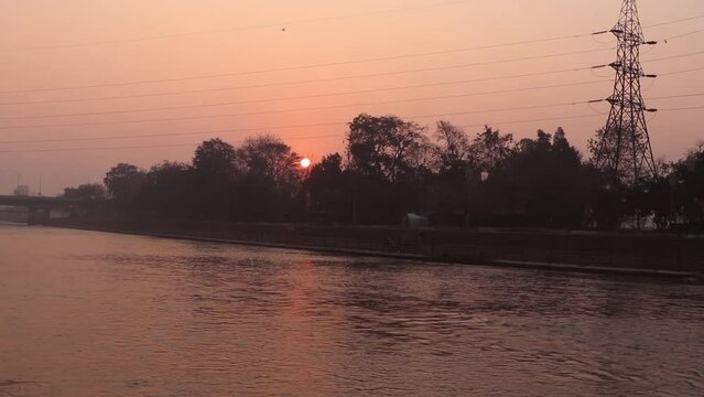 Rising sun with water of ganga river 