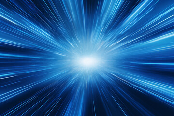 Light speed, hyperspace, space warp background, in blue - obrazy, fototapety, plakaty