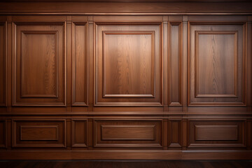 Luxury wood paneling background or texture. highly crafted classic traditional wood paneling, with a frame pattern, often seen in courtrooms, premium hotels, and law offices