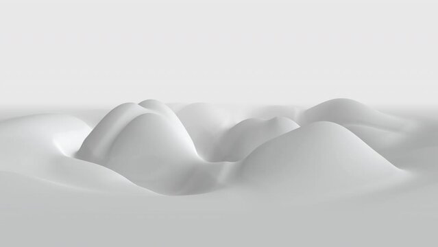 animation of white soft wave forms on endless background, 4K abstract slow motion animation