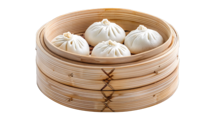 Steamed buns baozi filled with red pork on isolated on transparent png background. Generative ai
