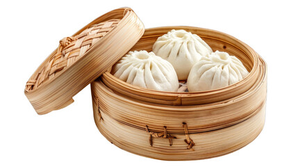Steamed buns baozi filled with red pork on isolated on transparent png background. Generative ai