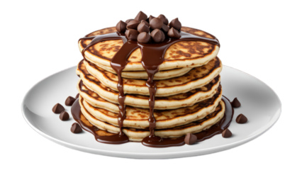 chocolate chip pancakes on isolated on transparent png background. Generative ai