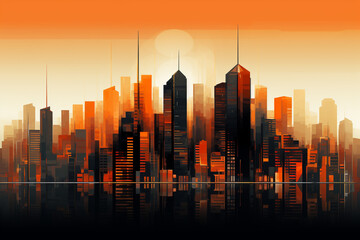 Modern orange metropolitan cityscape