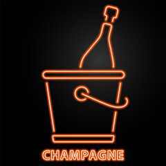 champagne neon sign, modern glowing banner design, colorful modern design trend on black background. Vector illustration.