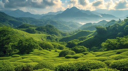 Nature background of green tea plantation