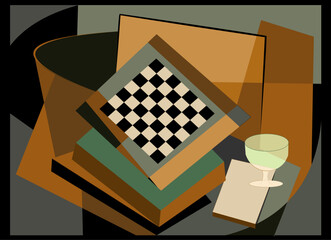 Abstract b rown  background ,fancy chessboard , expressionism art style - 754126447