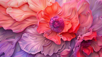 Fluid abstract expressionism, blooming flowers, Aesthetics colorful floral inspirational tenderness illustration, oil paint, Wall decorative photo, Generated AI.