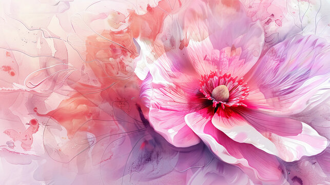 Fluid abstract expressionism, blooming flowers, Aesthetics colorful floral inspirational tenderness illustration, oil paint, Wall decorative photo, Generated AI.