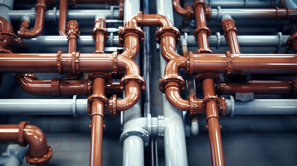 Water node. Pipes and fittings. control unit for water supply to the heating system. Pipes for butting water, gas and fuel. Plumbing system.