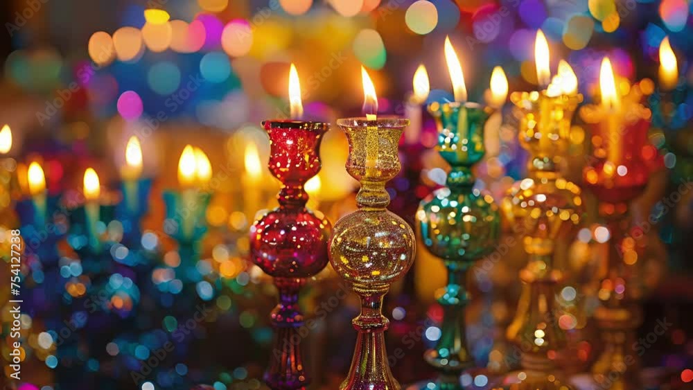 Poster a kaleidoscope of colors in an array of hanukkah decorations from glittering garlands to sparkling o
