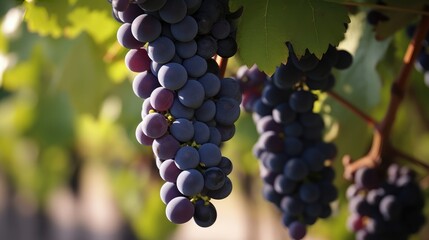 Sun-Kissed Grapes Hanging in Vineyard