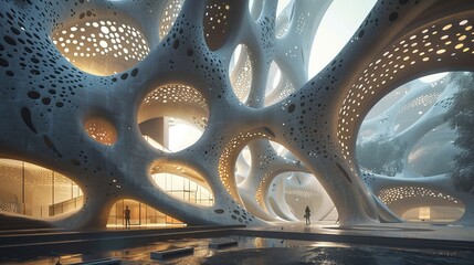 Architectural marvels with intricate designs inspired by nature and technology. - obrazy, fototapety, plakaty