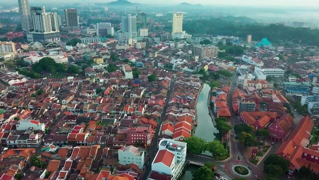 Melaka (Malacca) city aerial view in the morning, Malaysia