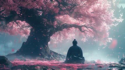 Samurai under the cherry blossom tree .