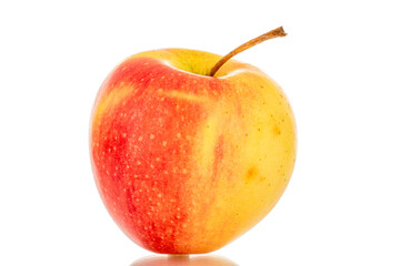 One yellow apple, macro, isolated on a white background
