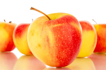 Several yellow apples , macro, isolated on a white background