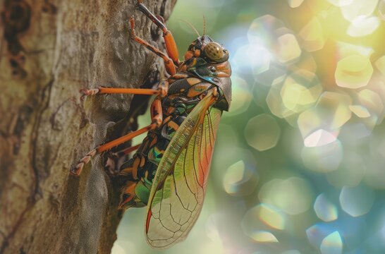 Vibrant Close-Up Image of a Cicada on a Tree