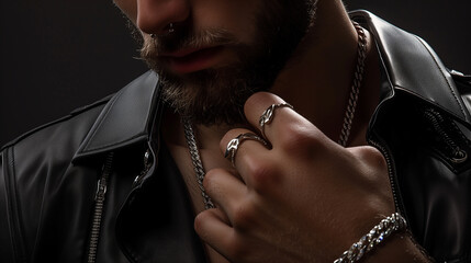 ジュエリーを飾る男性の首元