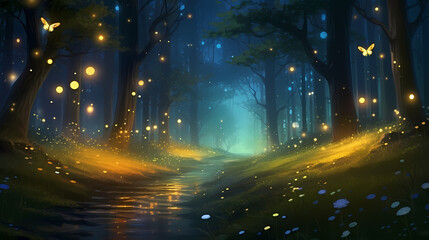 A magical and mysterious atmosphere like a fairy tale, the leaves are bathed in a dreamy light