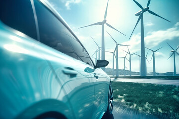 Electric Car Passing Windmills