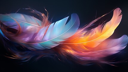 Floating colorful feathers, light, ethereal beauty