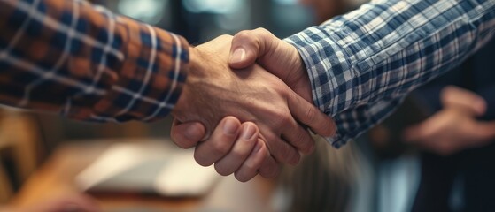 Close-Up Handshake Business Agreement in Office - obrazy, fototapety, plakaty