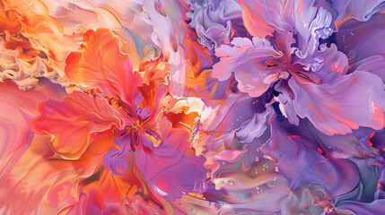 Fluid abstract expressionism, blooming flowers, Aesthetics colorful floral inspirational tenderness illustration, oil paint, Wall decorative photo, Generated AI.