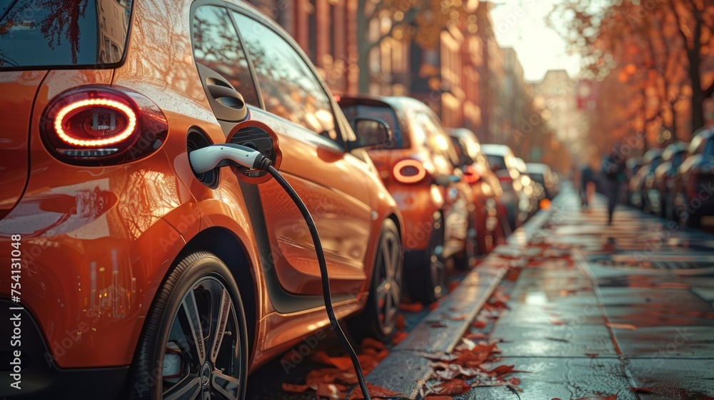 Wall mural A car is plugged into a charging station