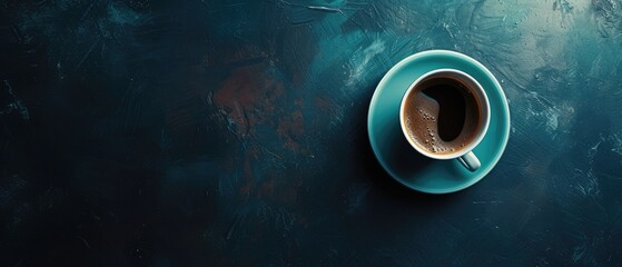 Morning Coffee Cup on Dark Textured Background - obrazy, fototapety, plakaty