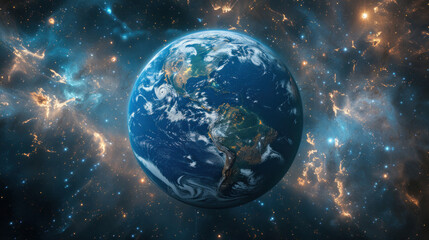 Close up of planet earth globe in space background.