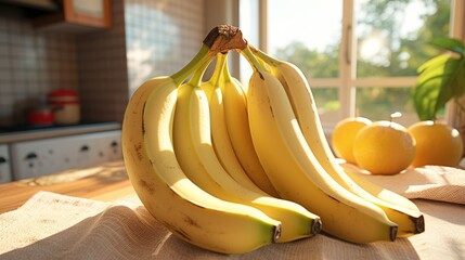 Ripe bananas on table with lemons