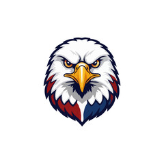 Fototapeta premium Adobe Illustrator ArtEagle Head American flag. American eagle with USA flags illustration for T-Shirt. American flag painted bald eagle. Bald Eagle Mascot Cartoonwork