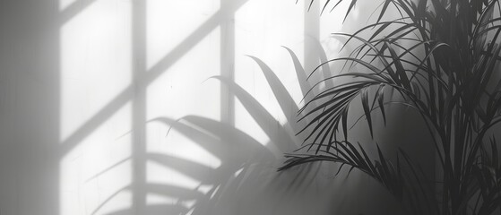 Serene Shadow Patterns and Plant Silhouette in Monochrome