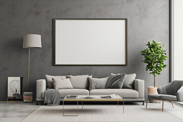 big empty frame wall art in living room mock up.