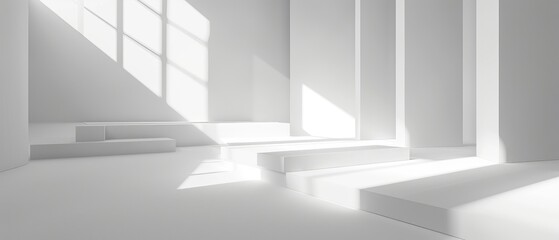 Modern Minimalist White Interior with Light and Shadows