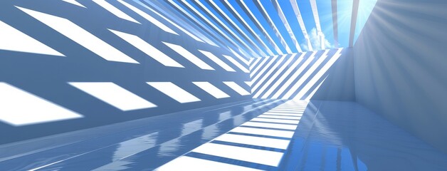 Modern Blue Corridor with Geometric Shadows