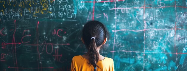 Young Student Contemplating Complex Math Equations - obrazy, fototapety, plakaty