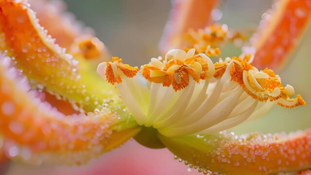 The intricate details of an avocado flower with its delicate stamen and pistil a sign of successful pollination and future growth for the plant.