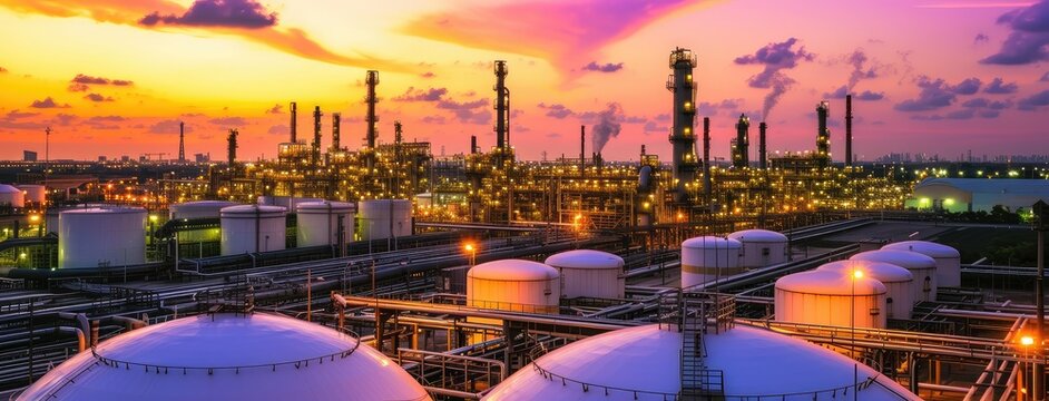Oil Refinery Industry at Vibrant Sunset Sky