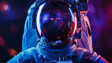 Abstract astronaut created with blue and purple light painting, set in darkness