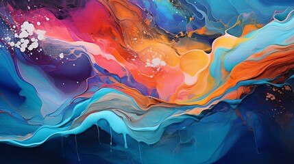 Vibrant acrylic pour art, fluid, abstract expression