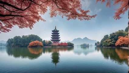Foto op Canvas chinese temple in the lake © Abdullah