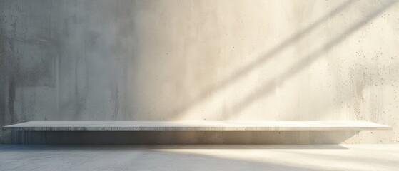 Empty Modern Shelf with Sunlight on Concrete Wall