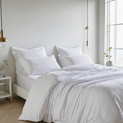 white soft clean and hygienic healthy pillow closeup bedroom interior daylight home interior