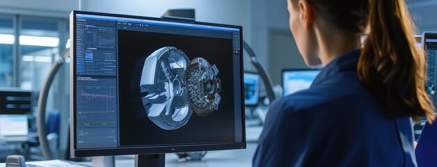 Female Engineer Designing Automotive Part on CAD