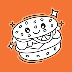Cute Cartoon Burger Doodle Kawaii Coloring Illustration